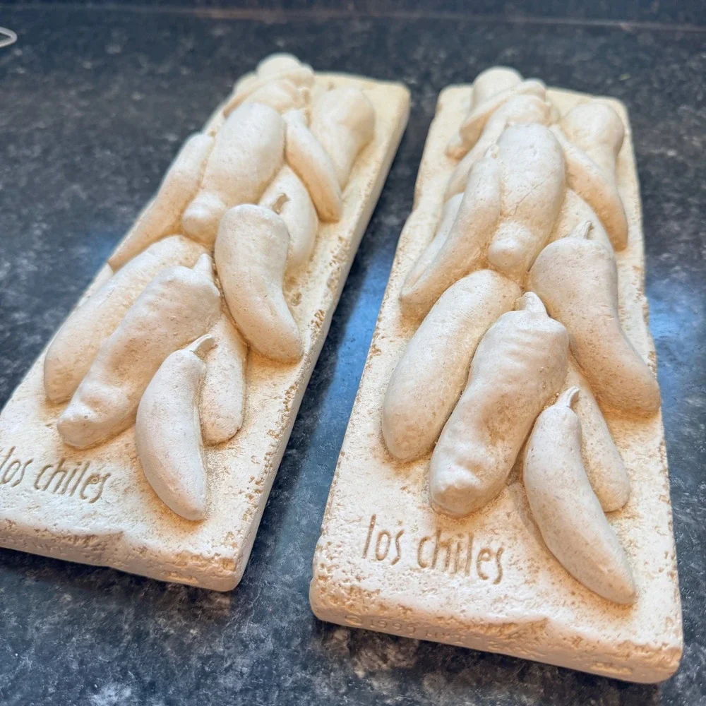 Vintage Los Chiles Stone Style Wall Plaques Pair Southwestern Kitchen Decor 11in